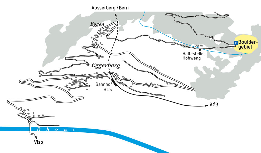 Bouldergebiet Eggen Zufahrtsskizze